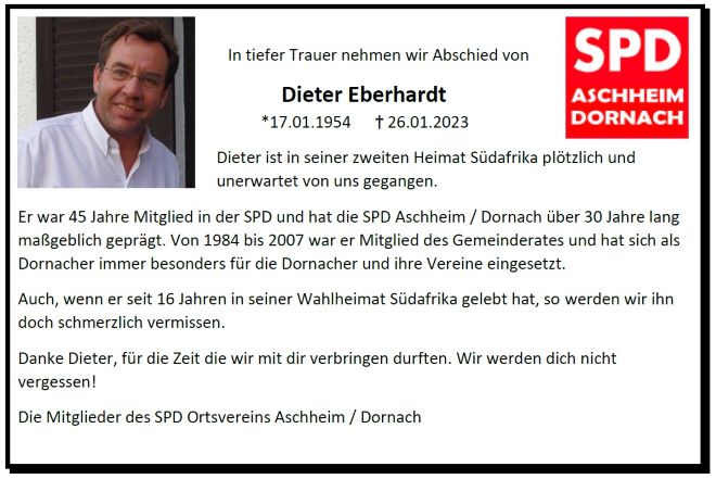 Todesanzeige Dieter Eberhard