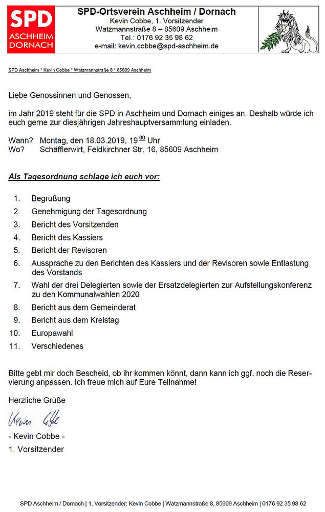 Jahreshauptversammlung 2019